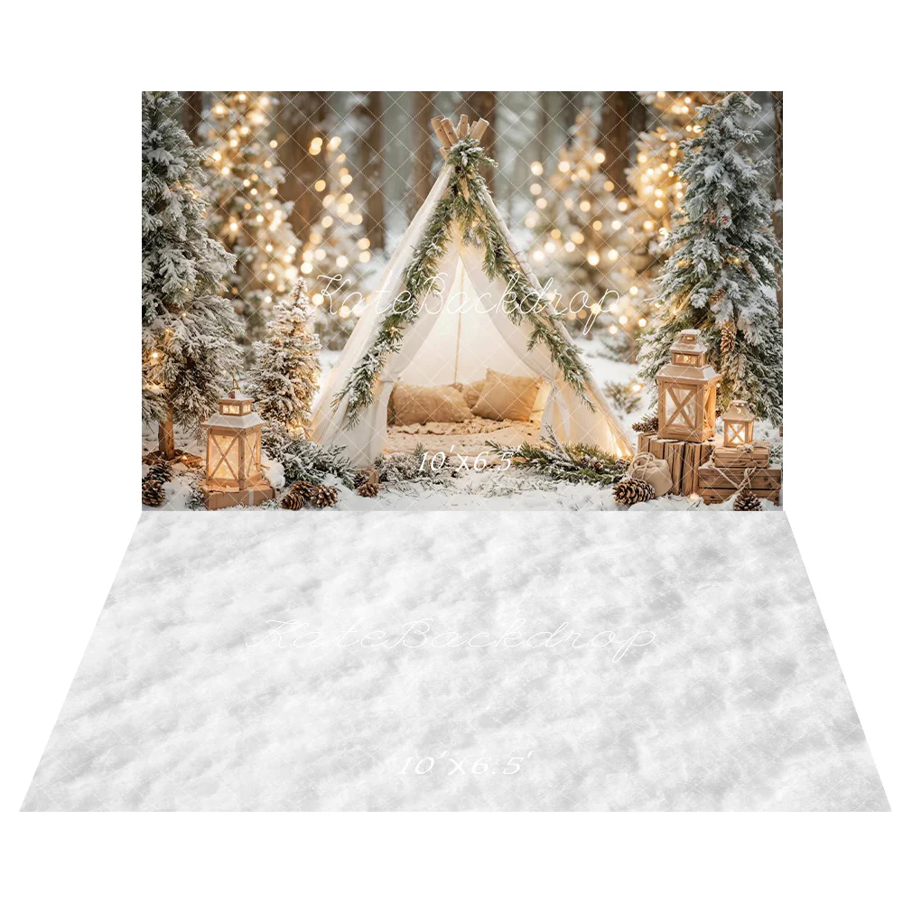 Kate Christmas Tent Forest Lanterns Backdrop+White Snow Floor Backdrop - Image 2