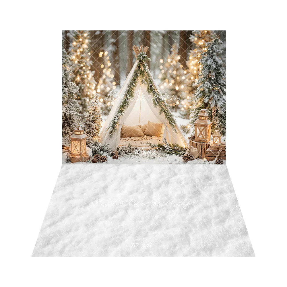 Kate Christmas Tent Forest Lanterns Backdrop+White Snow Floor Backdrop - Image 3