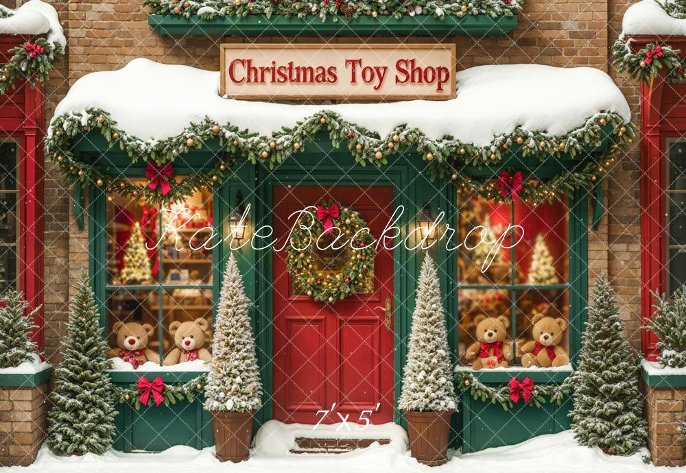 Kate Christmas Toy Shop Backdrop Snow Green Designed by Emetselch - Image 2
