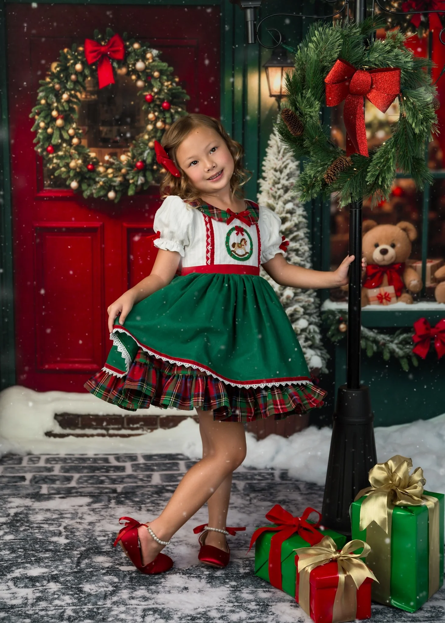 Kate Christmas Toy Shop Backdrop Snow Green Designed by Emetselch - Image 3