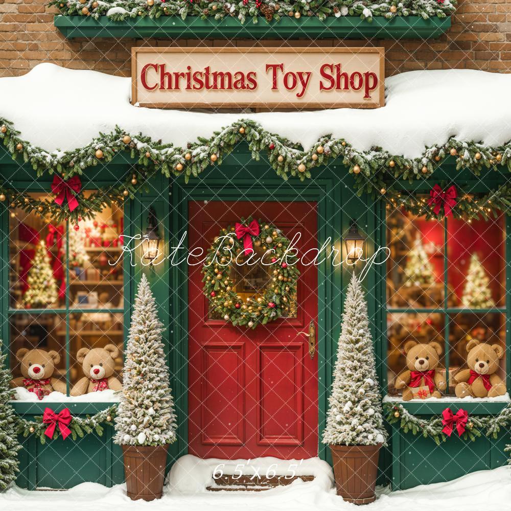 Kate Christmas Toy Shop Backdrop Snow Green Designed by Emetselch - Image 4