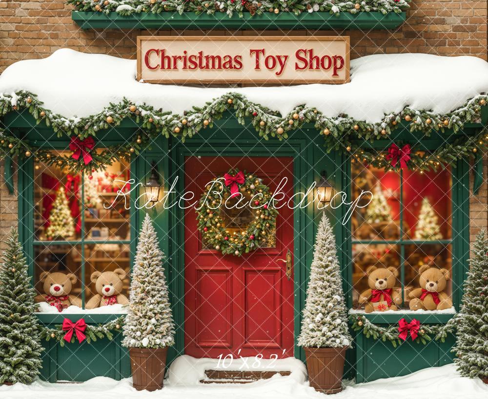 Kate Christmas Toy Shop Backdrop Snow Green Designed by Emetselch - Image 5