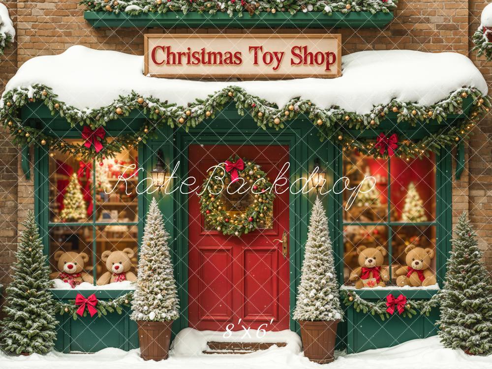 Kate Christmas Toy Shop Backdrop Snow Green Designed by Emetselch - Image 6