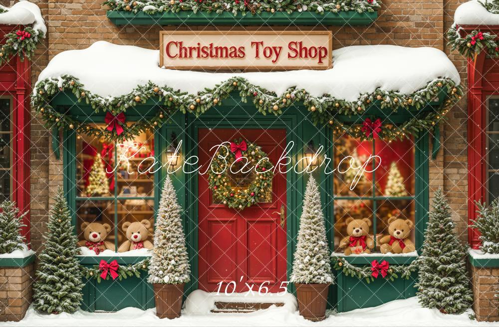 Kate Christmas Toy Shop Backdrop Snow Green Designed by Emetselch - Image 7