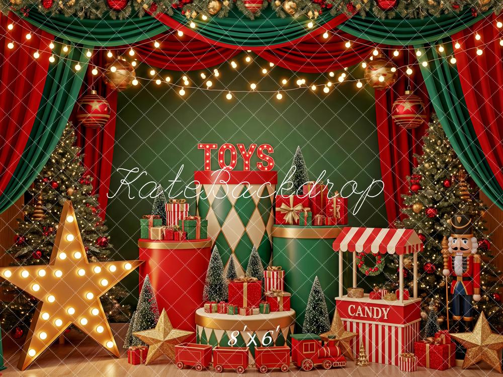 Kate Christmas Toys Tree Nutcracker Red Green Backdrop Designed by Patty Robert - Image 3