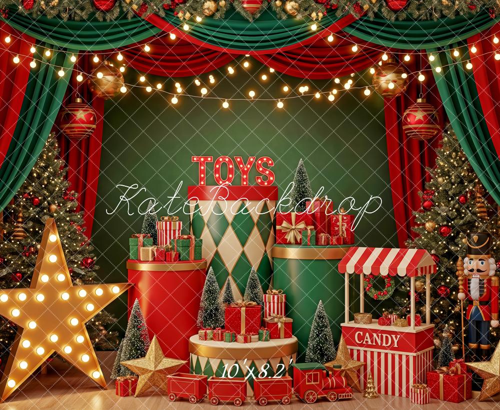 Kate Christmas Toys Tree Nutcracker Red Green Backdrop Designed by Patty Robert - Image 6