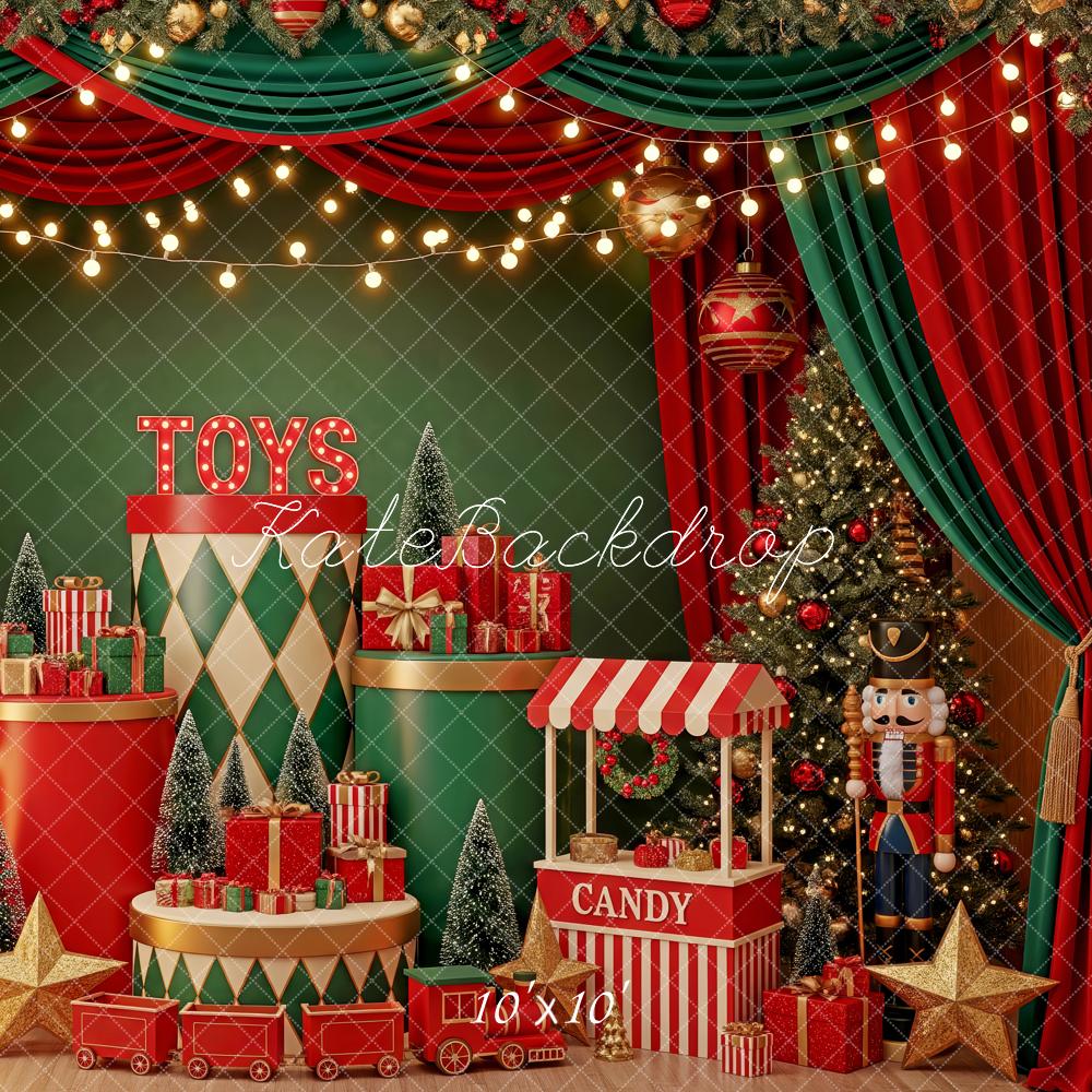 Kate Christmas Toys Tree Nutcracker Red Green Backdrop Designed by Patty Robert - Image 7