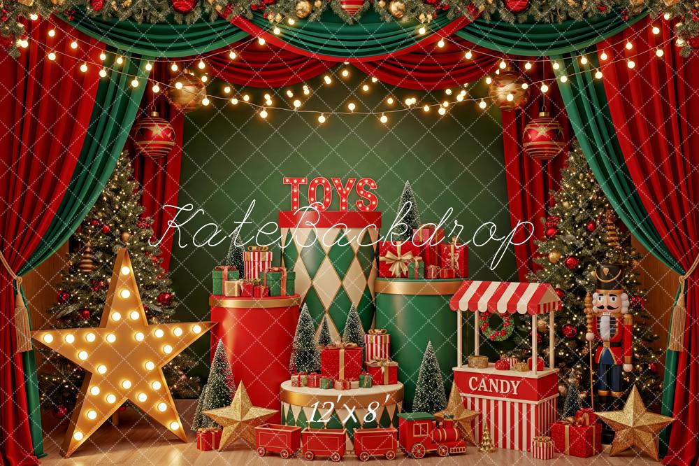Kate Christmas Toys Tree Nutcracker Red Green Backdrop Designed by Patty Robert - Image 8