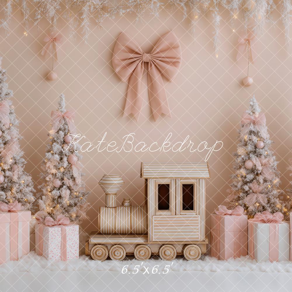 Kate Christmas Train Pink Trees Gifts Backdrop Designed by Patty Robert - Image 2