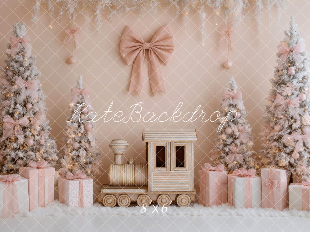 Kate Christmas Train Pink Trees Gifts Backdrop Designed by Patty Robert - Image 3
