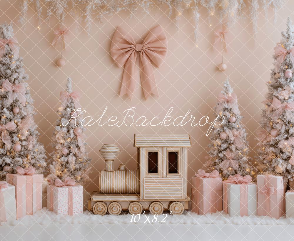 Kate Christmas Train Pink Trees Gifts Backdrop Designed by Patty Robert - Image 6