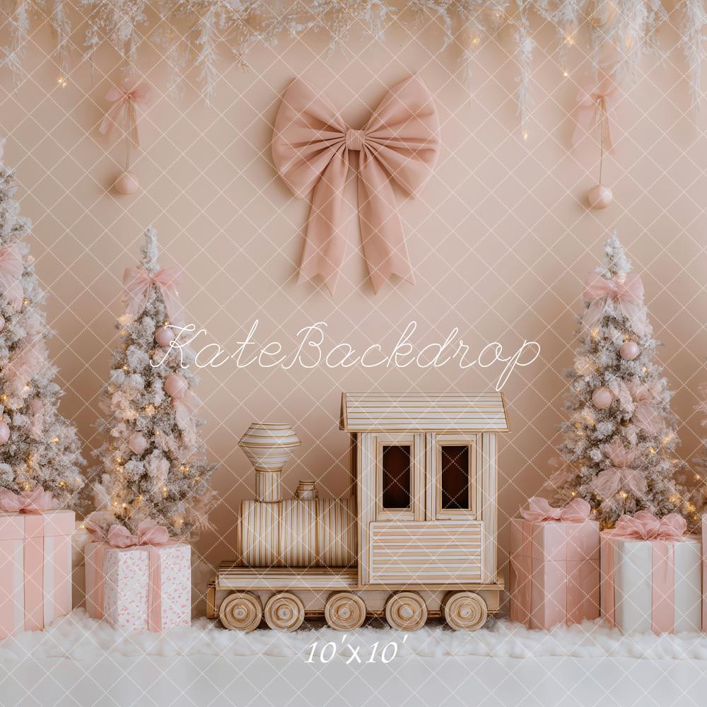 Kate Christmas Train Pink Trees Gifts Backdrop Designed by Patty Robert - Image 7
