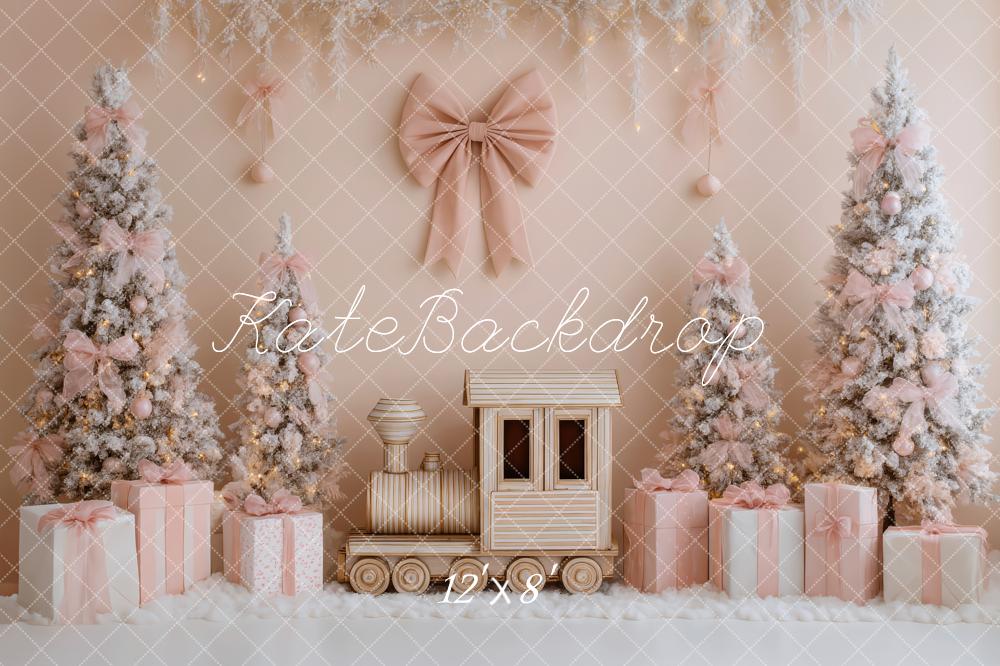 Kate Christmas Train Pink Trees Gifts Backdrop Designed by Patty Robert - Image 8