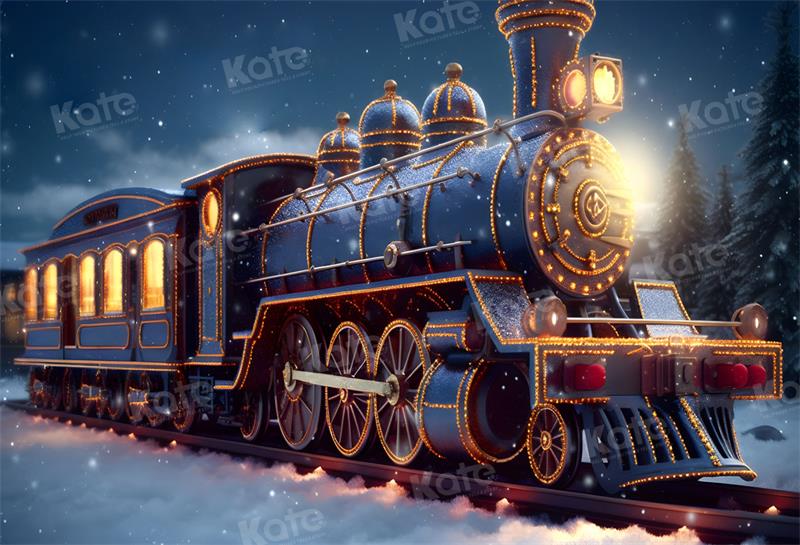 Kate Christmas Train Snowy Night Backdrop for Photography - Image 2