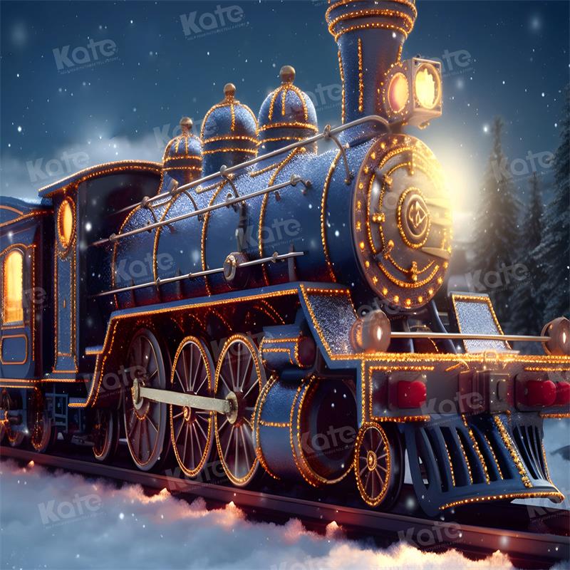 Kate Christmas Train Snowy Night Backdrop for Photography - Image 3