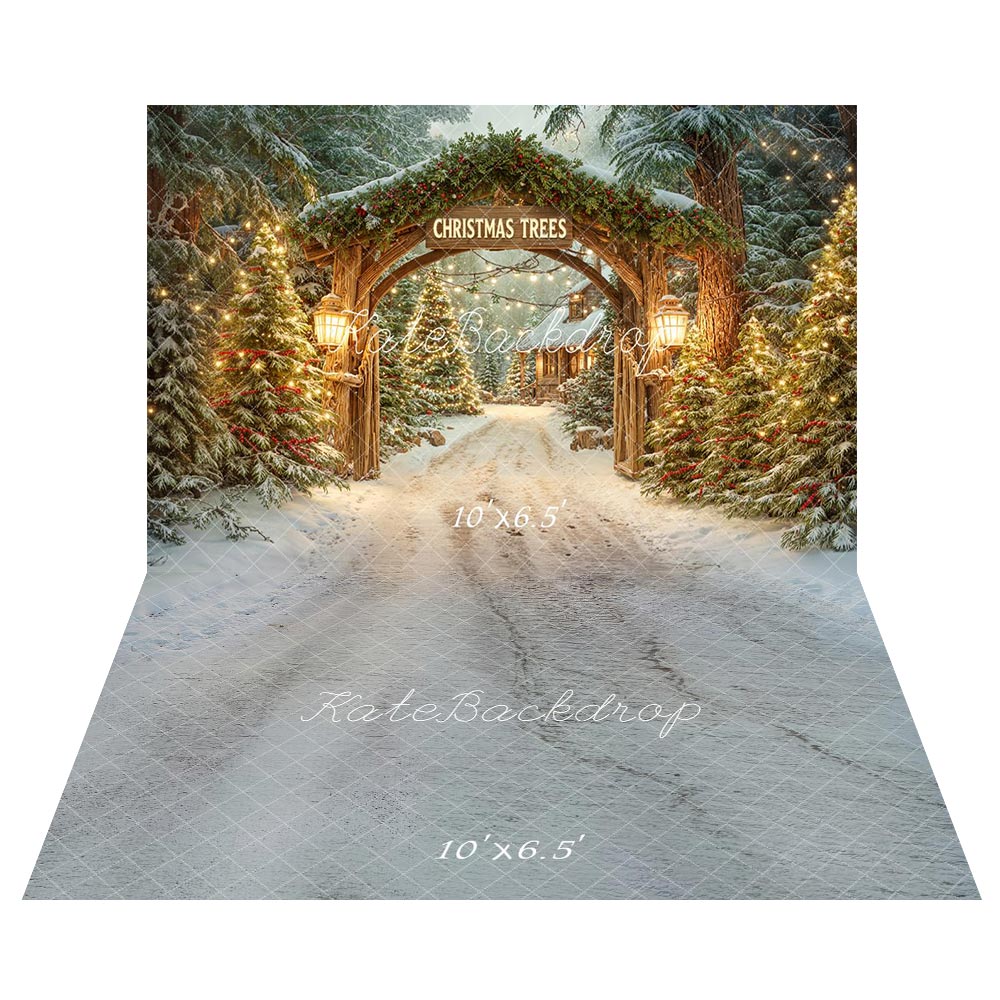 Kate Christmas Tree Arch Forest Pathway Backdrop+Snow Path Floor Backdrop - Image 2