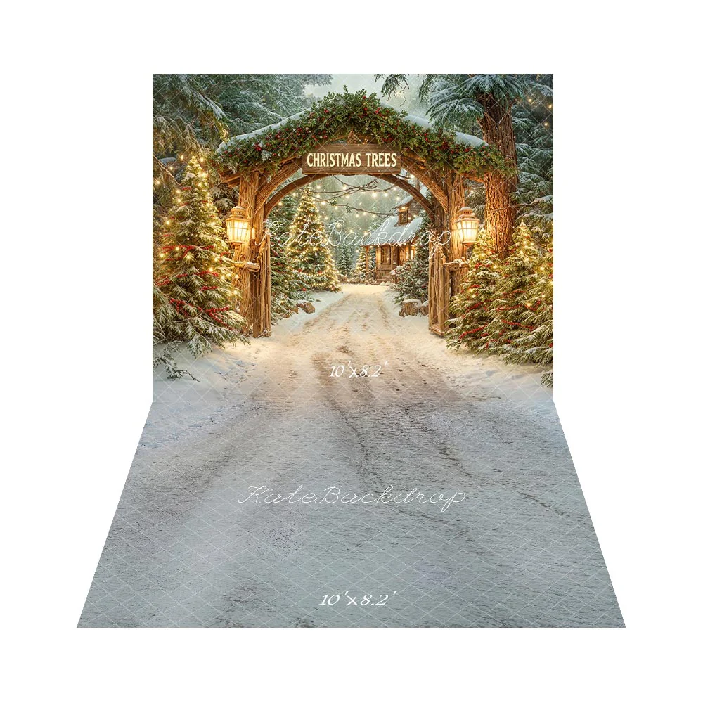 Kate Christmas Tree Arch Forest Pathway Backdrop+Snow Path Floor Backdrop - Image 3