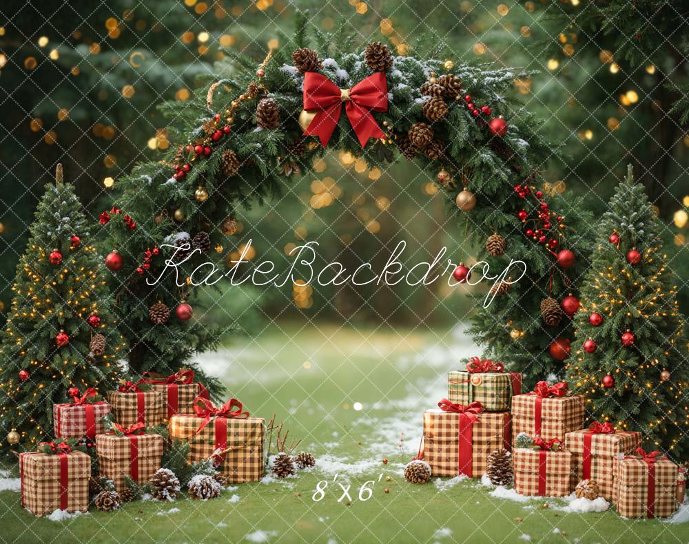 Kate Christmas Tree Arch Presents Forest Fleece Backdrop Designed by Emetselch