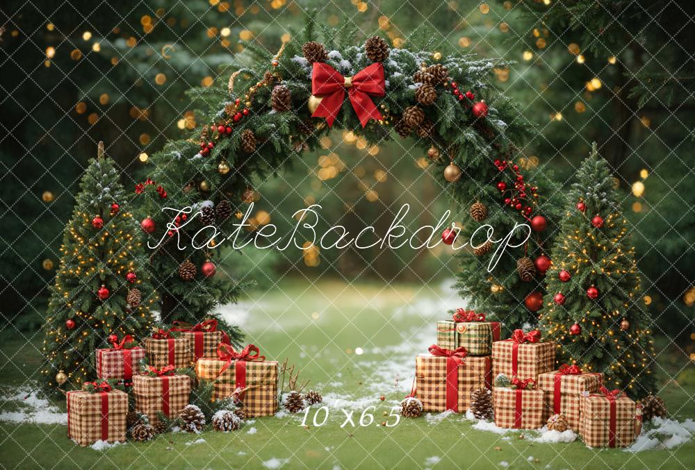 Kate Christmas Tree Arch Presents Forest Fleece Backdrop Designed by Emetselch - Image 2