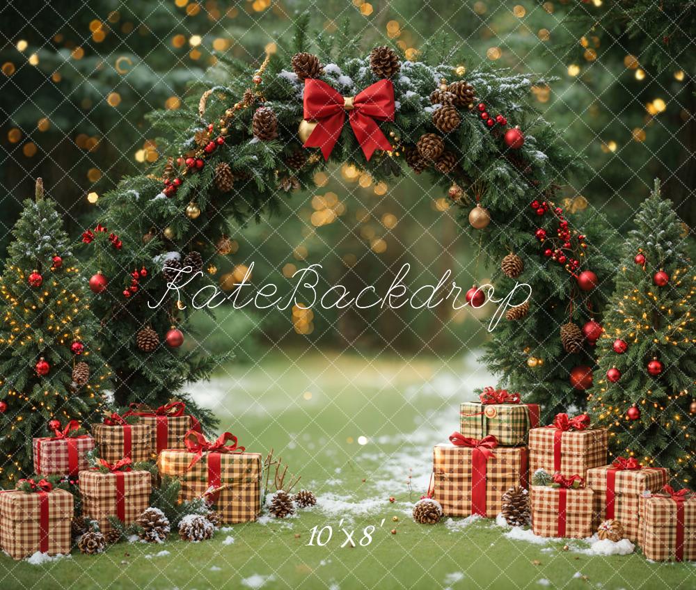 Kate Christmas Tree Arch Presents Forest Fleece Backdrop Designed by Emetselch - Image 3