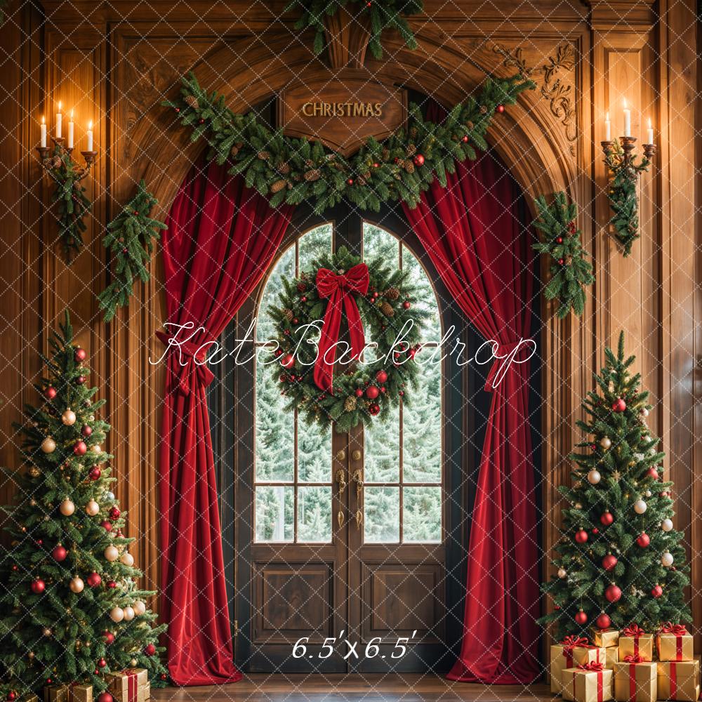 Kate Christmas Tree Arched Door Curtains Wreath Backdrop Designed by Emetselch - Image 2