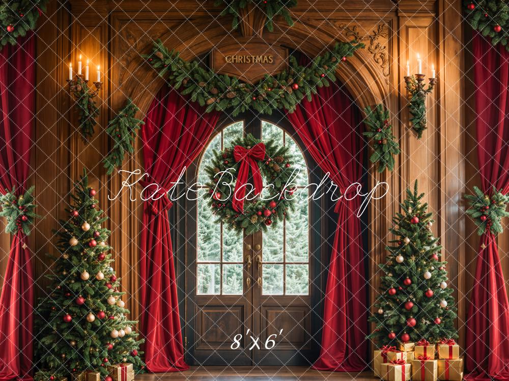 Kate Christmas Tree Arched Door Curtains Wreath Backdrop Designed by Emetselch - Image 3