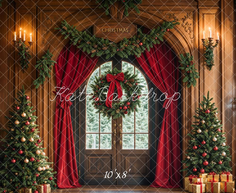 Kate Christmas Tree Arched Door Curtains Wreath Backdrop Designed by Emetselch - Image 6