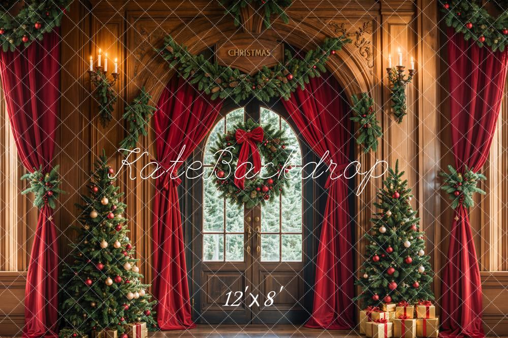 Kate Christmas Tree Arched Door Curtains Wreath Backdrop Designed by Emetselch - Image 7