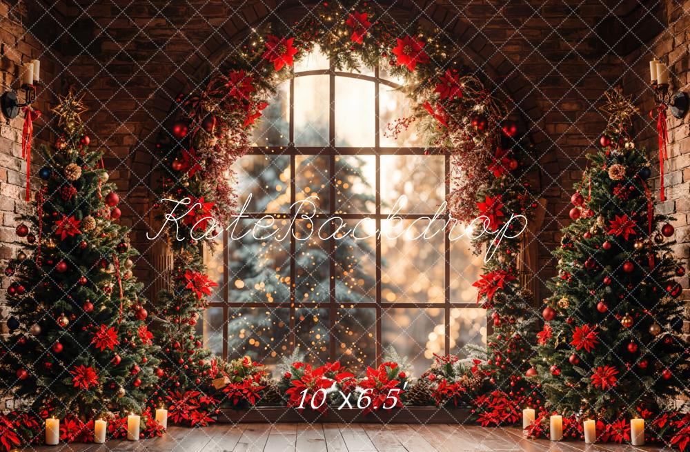 Kate Christmas Tree Arched Window Brick Wall Backdrop Designed by Emetselch - Image 2