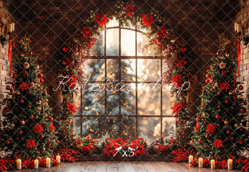 Kate Christmas Tree Arched Window Brick Wall Backdrop Designed by Emetselch - Image 5