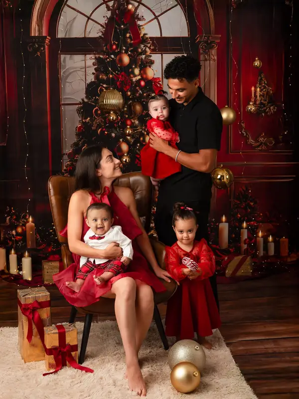 Kate Christmas Tree Arched Window Red Wall Backdrop Designed by Emetselch - Image 3