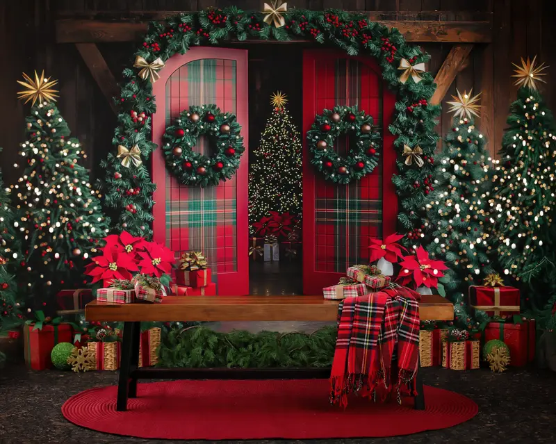 Kate Christmas Tree Barn Door Garland Backdrop Designed by Mini MakeBelieve - Image 2