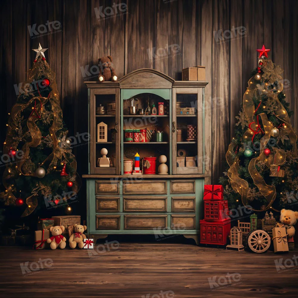 Kate Christmas Tree Bear Bookshelf Backdrop for Photography - Image 4
