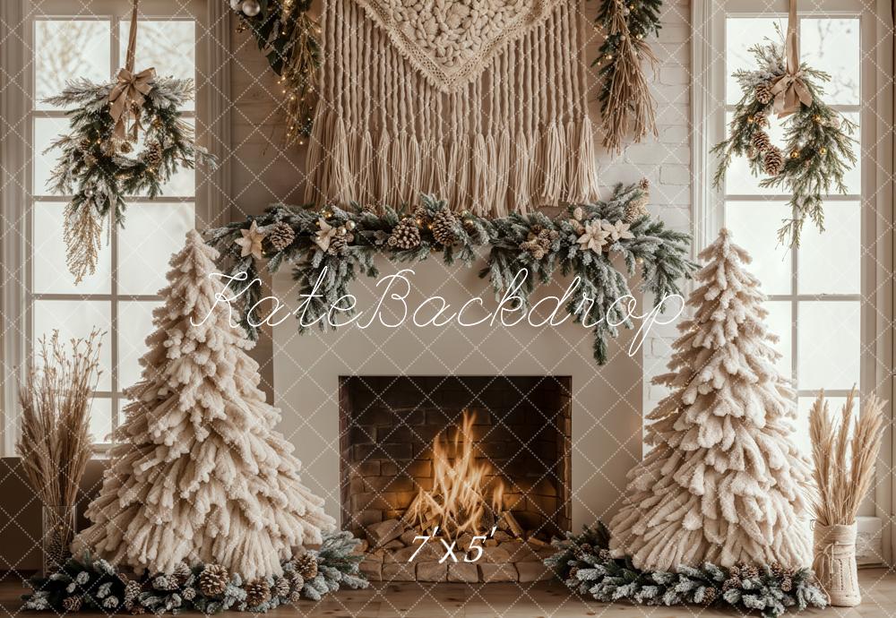 Kate Christmas Tree Boho Fireplace White Backdrop Designed by Emetselch - Image 2