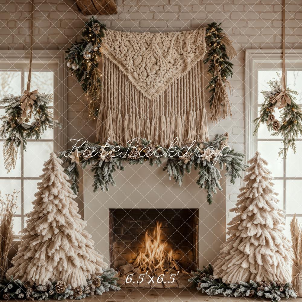 Kate Christmas Tree Boho Fireplace White Backdrop Designed by Emetselch - Image 3