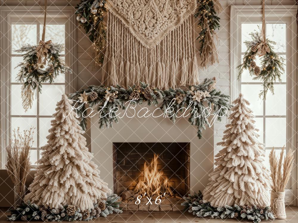 Kate Christmas Tree Boho Fireplace White Backdrop Designed by Emetselch - Image 4
