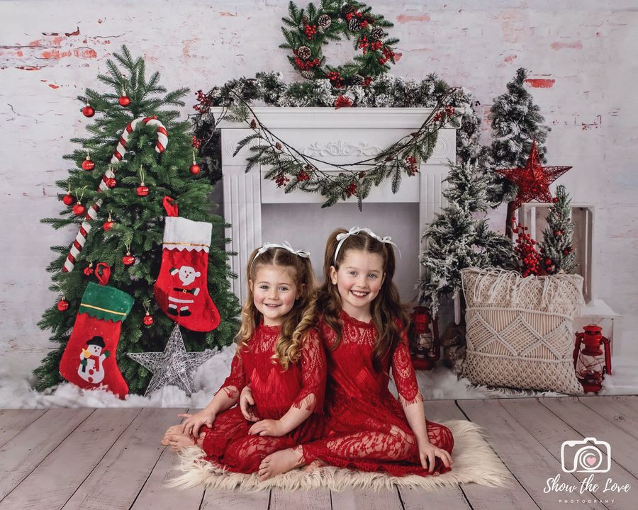 Kate Christmas Tree Brick Fireplace Backdrop Designed by Emetselch - Image 3