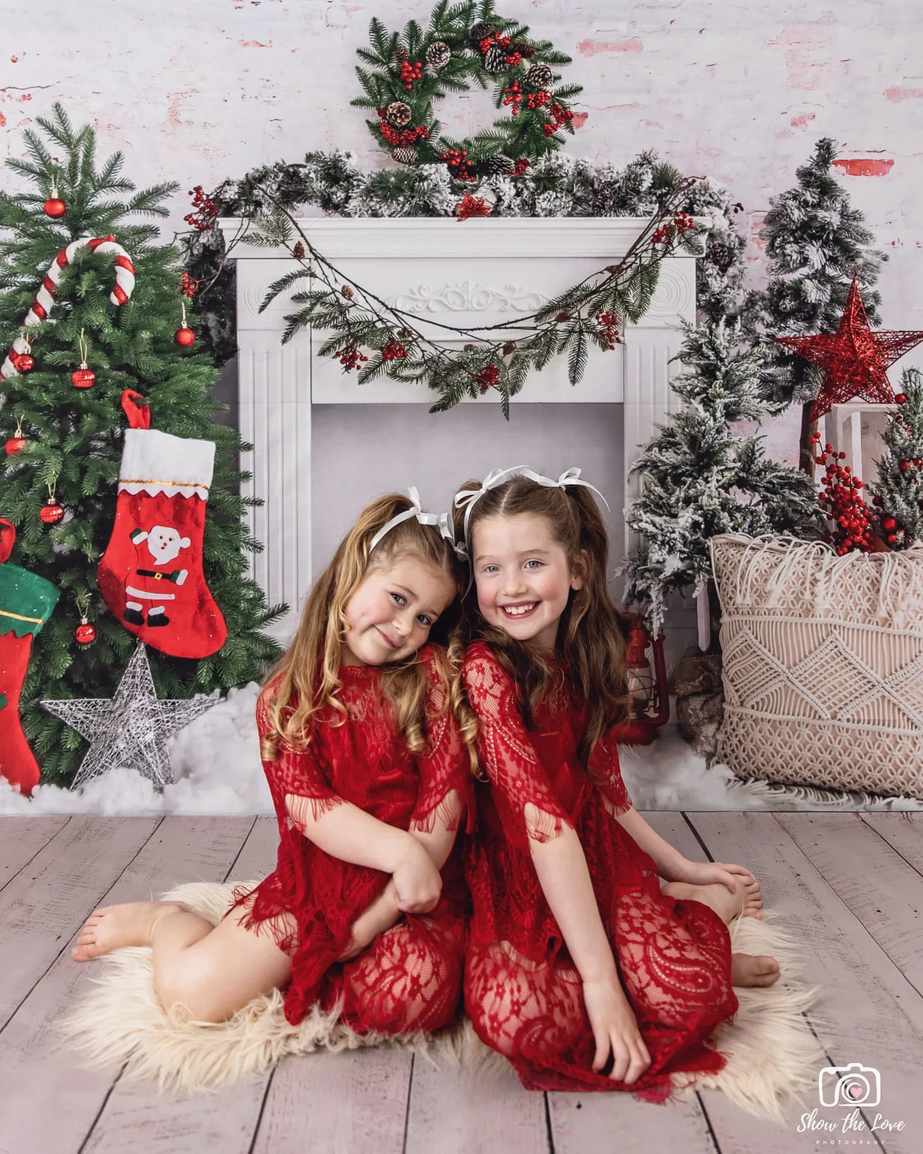 Kate Christmas Tree Brick Fireplace Backdrop Designed by Emetselch - Image 4