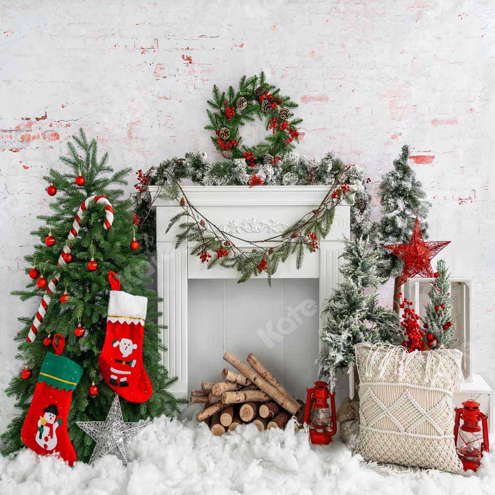 Kate Christmas Tree Brick Fireplace Backdrop Designed by Emetselch - Image 5