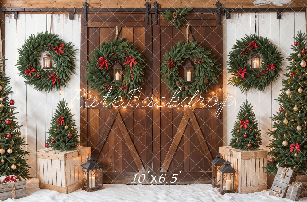 Kate Christmas Tree Brown Wooden Barn Door Backdrop Designed by Emetselch - Image 5