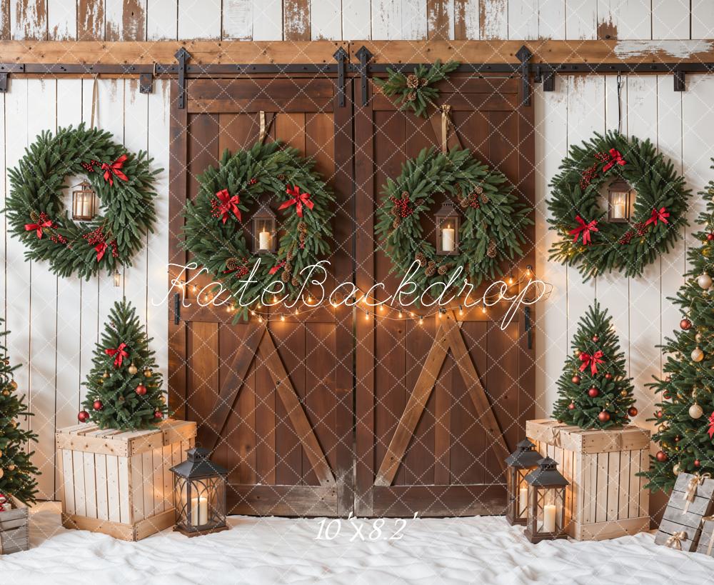 Kate Christmas Tree Brown Wooden Barn Door Backdrop Designed by Emetselch - Image 6