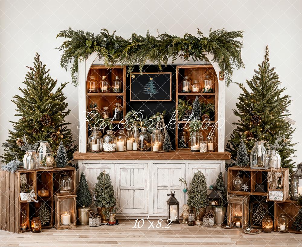 Kate Christmas Tree Cabinet Lanterns Rustic Fleece Backdrop Designed by Emetselch - Image 3