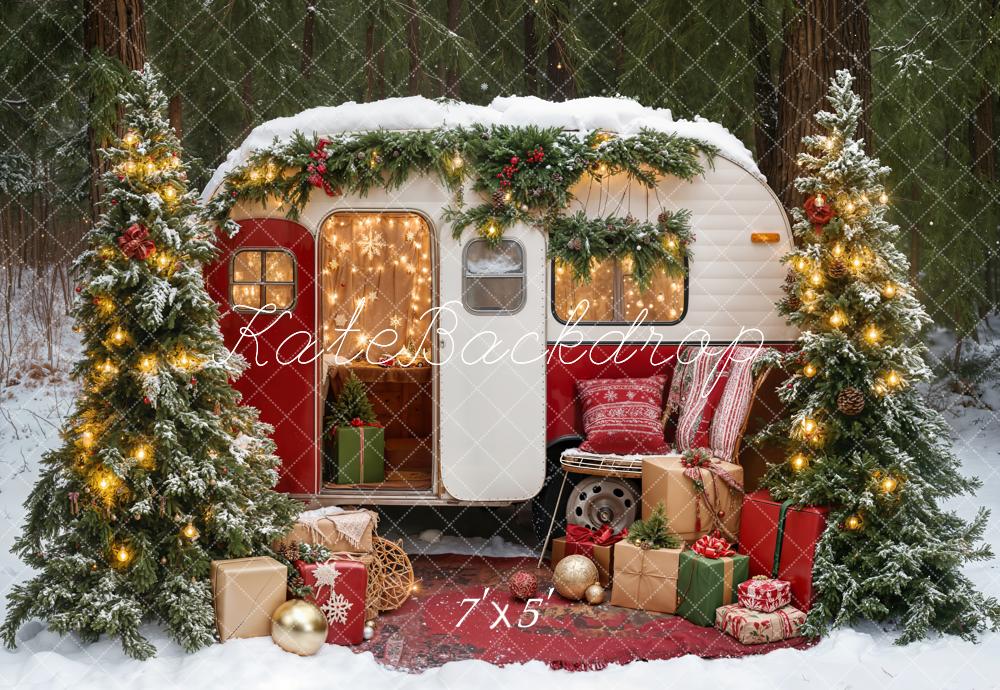 Kate Christmas Tree Camp Gifts Forest Snow Backdrop Designed by Emetselch - Image 2