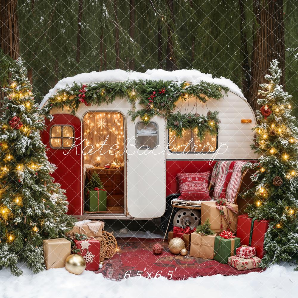 Kate Christmas Tree Camp Gifts Forest Snow Backdrop Designed by Emetselch - Image 4