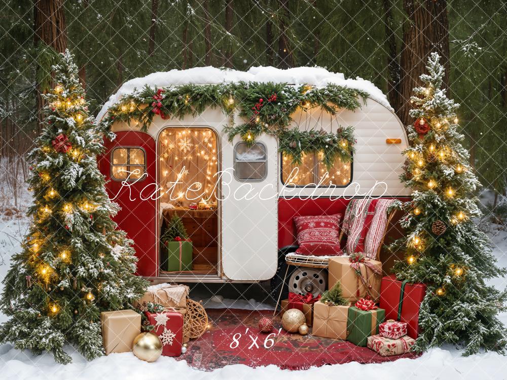 Kate Christmas Tree Camp Gifts Forest Snow Backdrop Designed by Emetselch - Image 6