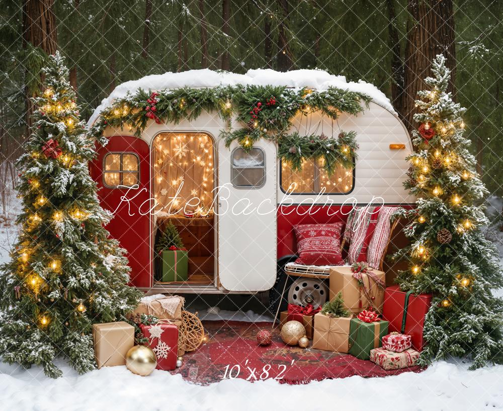 Kate Christmas Tree Camp Gifts Forest Snow Backdrop Designed by Emetselch - Image 7