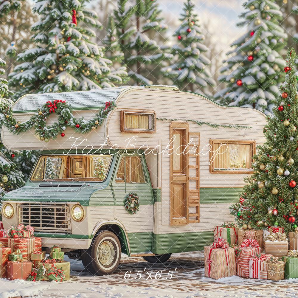 Kate Christmas Tree Camper Gifts Forest Snow Backdrop Designed by Emetselch - Image 2