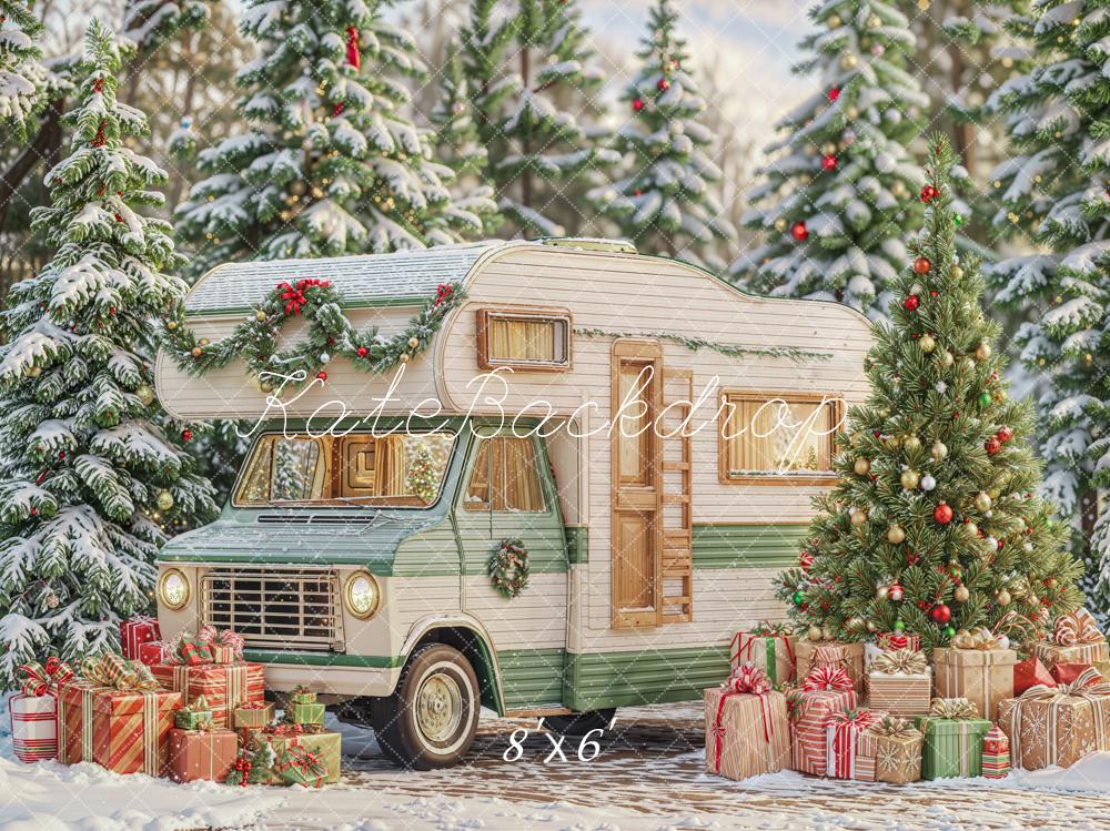 Kate Christmas Tree Camper Gifts Forest Snow Backdrop Designed by Emetselch - Image 3