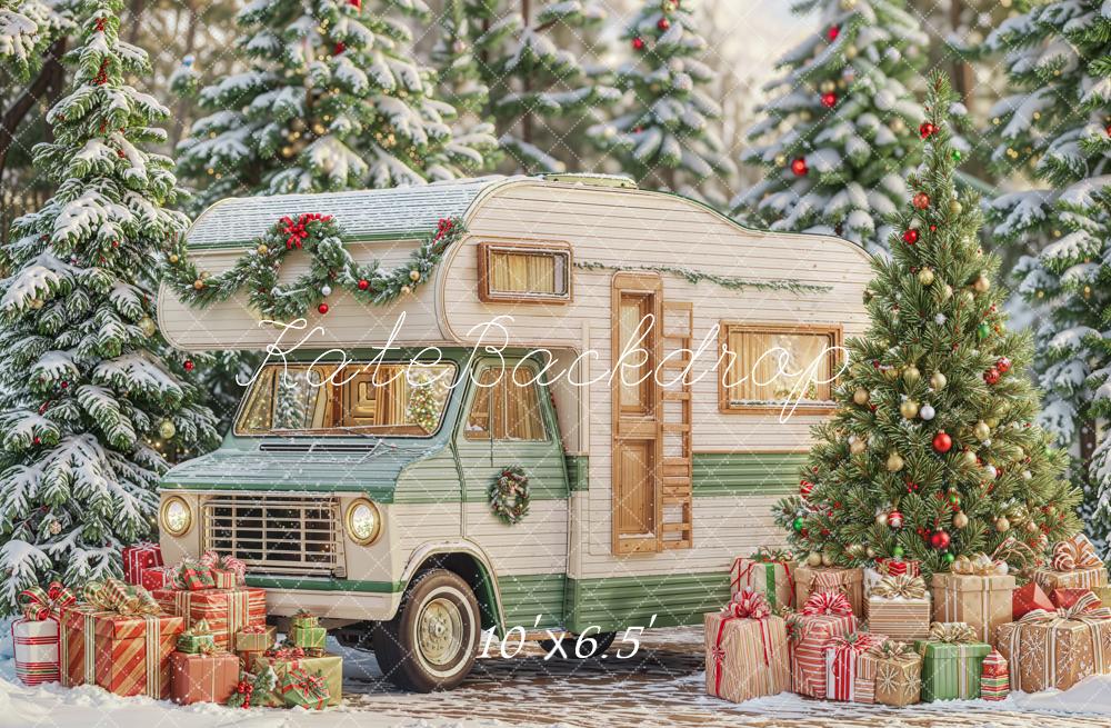 Kate Christmas Tree Camper Gifts Forest Snow Backdrop Designed by Emetselch - Image 4