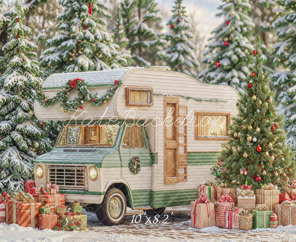 Kate Christmas Tree Camper Gifts Forest Snow Backdrop Designed by Emetselch - Image 5